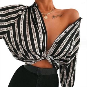 Blusas femininas sexy blusa listrada ombros nus moda camisa solta