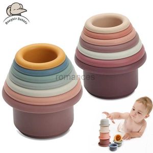 Sorting Nesting Stacking toys 1 set of silicone stacked cups Montessori childrens building blocks preschool education baby shower Ins style bathtub 24323