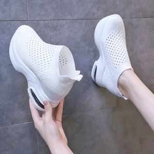Skor kvinnors sneakers plattform Vit casual skor kvinnliga plattform klackar kilar höjd ökar 2023 stickade damer vulkaniserade skor