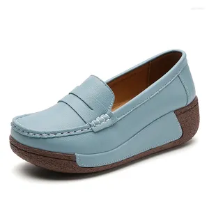 Sapatos casuais de salto alto feminino 2024 couro genuíno respirável moda impermeável cunhas plataforma sneaker