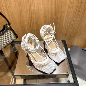 Nya Sparkle Stretch Sandals Bottegas tofflor Kvinnor Hög häl Fashion Leather Rhinestone Mesh Sandal Slides Top Designer Ladies Office Party Wedding Dress Shoes