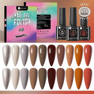 Kits Ur açúcar 10pcs/kits Gel esmalte de gel de outono Inverno marrom escuro Mergulhe em gel semi -permanente do LED de gel UV All for Manicure