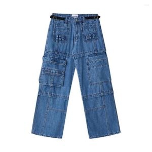 Kadın Kot Geniş Bacak Büyük Cepler Büyük Boy Kear Pnats Kadınlar Erkekler Mavi Kırmızı Sevgilinin Çift Y2K Vintage Pantolon Sokak Giyim Kış