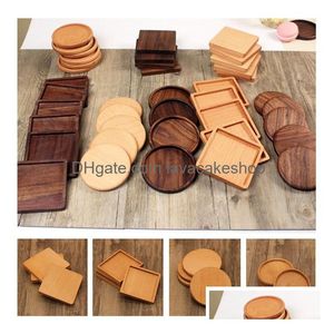 Mats Pads Wooden Coasters Black Walnut Cup Mat Bowl Pad Coffee Tea 8.8X8.8Cm Dinner Plates Kitchen Home Bar Tools 100Pcs T1I1825 Drop Dhdtn