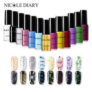 Satser Nicole Diary 13st Black White Nail Stamping Polish Varnish Gold Silver Nail Art Stamp Oil For Plate Manicuring Printing Lack