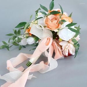 Decorative Flowers Wedding Bridals Bouquets Artificial Roses Flower Bridesmaids Bride Holding Fashion Engagement Party Decors