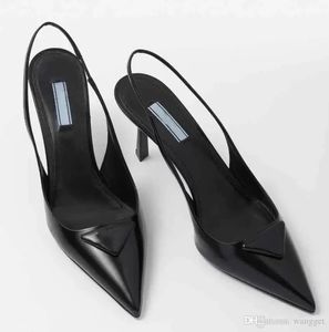 2024 Luxusmarken Kleid Schuhe Sommer Walk Sandale High Heels niedriger Absatz Schwarze Slingback-Pumps aus gebürstetem Leder Schwarz Weiß Rosa Lackleder Sandaletten Schuhkarton