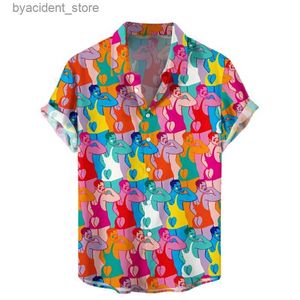 Mäns casual skjortor konstiga män kort ärm rolig skjorta sommar lapel street mode t-shirt roliga herrar överdimensionerade kläder hip-hop l240320