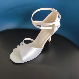 Bot Kadın Latin Dans Ayakkabıları Beyaz Saten Bachata Salsa Dans Ayakkabı Kadın 7cm Topuk Balo Salonu Dans Ayakları Kız Parti Dans Ayakkabıları
