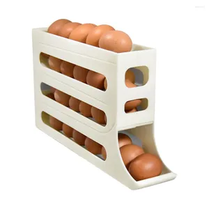 Kitchen Storage 4 Layer Automatic Egg Roller Space Saving 30 Container Box Plastic Tray For Refrigerator