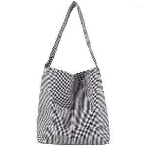 Shopping Bags Reusable Women's Houndstooth Canvas Shoulder Bag Collapsible Tote Groceries Travel Casual Student Portable Hand