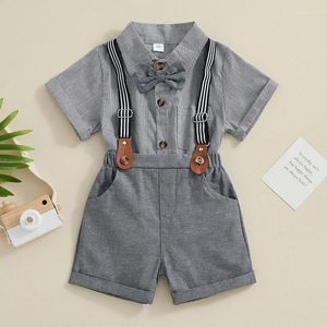 衣料品セット幼児の少年紳士セットストライプパターン半袖シャツ2PCS衣装