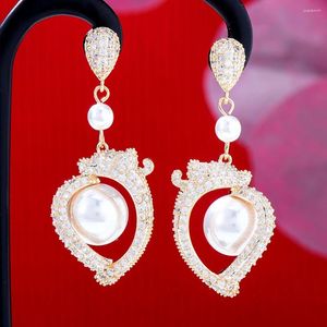 Dangle Earrings GODKI Trendy Pearl For Women Wedding Cubic Zirconia Dubai Bridal Costume Jewelry 2024 Summer Party