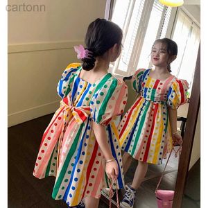 Vestidos da menina meninas vestido de verão meninas vestido infantil arco-íris vestido de princesa mangas bufantes roupas infantis fofas 2 3 4 5 6 7 anos 24323