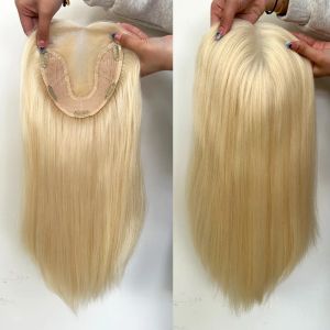 Topper 60# Farbe Blonde Spitze Fronthaar Topper mit Clips für Frauen handgebundene menschliche Haartupe für das dünner Haar