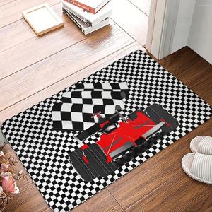 Teppiche Badezimmer rutschfester Teppich Roter Rennwagen mit karierter Flagge Schlafzimmermatte Eingangstür Fußmatte Bodendekor Teppich