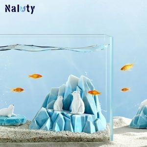 Decoração criativa de aquário iceberg região polar urso branco acessórios paisagismo ornamento pequeno tanque de peixes acessórios diy 240305