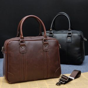 Backpack Men's Vintage Designer Briefcase Brand PU Leather Tote Business office man Messenger bag Casual Solid Computer Laptop Handbag