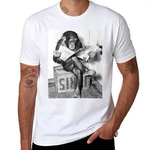 Męskie topy czołgów szympansa czytanie spaper czarno-białe koszulki koszulki sztuki w stylu vintage t-shirt men