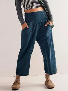 Women's Jeans Women Crop Harem Solid Color Loose Elastic Denim Pants With Pockets Wide Smocked Waistband Streetwear