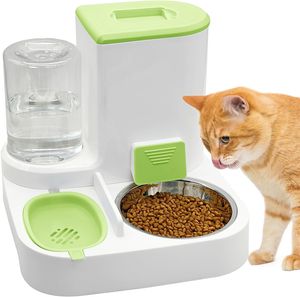 Gravity Cat Feeder and Water Dispenser 2 in 1 Automatic Pet Waterer Detachable Ceramic Food Bowls Set Pet Food Storage for Small Dog Puppy Cat Kitten Pet Easy Clean