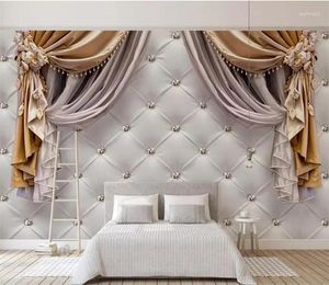 Wallpapers personalizado qualquer tamanho 3d papel de parede moderno europeu cortinas suaves fundos mural sala de estar sofá quarto decoração de casa pintura de parede