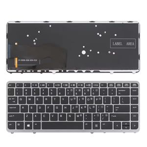 US Nuova tastiera sostitutiva per HP EliteBook 840 G1 850 G1 840 G2 850 G2 Laptop Cornice grigia Tasto nero con retroilluminazione NO puntatore