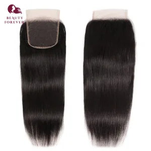 Wigs Beauty Forever brasiliansk rak hår 5x5 HD spetsstängning Virginhår 4*4 Free Part Stängning PRECLED 100% mänskligt hår