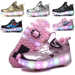 Sapatos crianças patins patins reboque sapatos de moda brilhantes sapatos esportivos de sport skate casual tênis de luz led USB para crianças