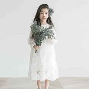 Mädchen Kleider Frühling Weiße Spitze Kleid Kleinkind Teen Kind Kleidung 2024 Party Geburtstag Langarm Kinder Für Mädchen Prinzessin JW3402