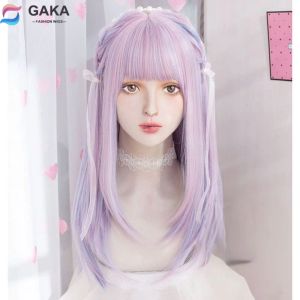 Perucas gaka gradiente roxo lolita cabelo redondo rosto de cabelo longo cosplay