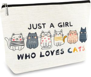 Cat Makeup Bags for Women, Cute Cat Themed Gifts for Girls, Small Cat Lover Travel Cosmetic Bag