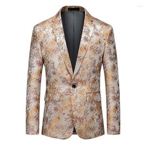Mäns kostymer 2024 Spring och Autumn Gilded Gold Flower Suit One Button Business Single Single