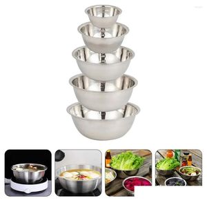 Dinnerware Sets 5 Pcs Bowl Salad Big Mixing Stainless Steel Barbecue Bowls Large Metal Kitchen For Drop Delivery Home Garden Dining Ba Otubh