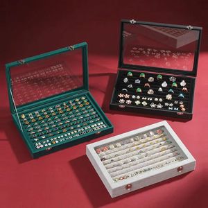 Rings/Earrings Organizer Tray with Clear Lid 10 Slots Velvet Drawer Insert Jewelry Storage box 240315