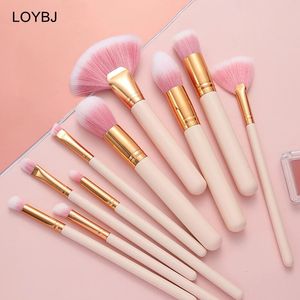 LOYBJ 10pcs Makeup Brushes Set Powder Foundation Blush Concealer Nose Eyebrow Eye Shadow Fan Brush Cosmetic Beauty Make Up Tools 240311