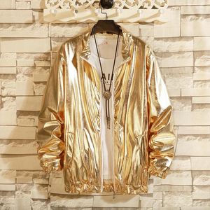 Men's Tracksuits Spring Autumn Personality Silver Bright Jacket Men Coat Korean Version Of The Trend Hairdresser Leisurely Cardigan Gown