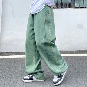 Прямые джинсы в стиле Харадзюку, мужские уличные трендовые брюки Y2k, зеленые, фиолетовые брюки, повседневные мешковатые широкие джинсовые брюки 240320