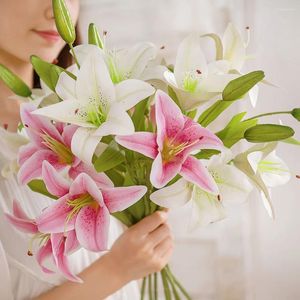 Decorative Flowers Artificial Flower Double-headed Lily For Wedding Party Home Garden Cafe Office Desk Bouquet Decor