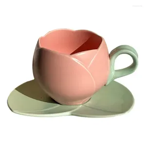 Muggar Flower Shaped Tea Cups Ceramic Floral Coffee Mug Set med dalbana för Juice Milk och Family Gathering Form Water Cup