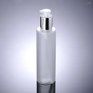 Depolama Şişeleri 150ml200ml Buzlu Pet Şişe Plastik Parlak Gümüş Pres Pompası Vakfı Anti-UV Serum/Losyon/Toner/Emülsiyon Cilt Paketleme