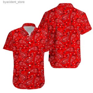 Camisas casuais masculinas novas camisas vermelhas paisley impressão hip hop praia verão topos estilo cubano plus size gordura camisas vermelhas botão acima l240320