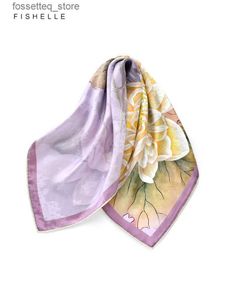 Handkerchiefs Light Purple Lotus printed natural silk scarfs female hair scarf real silk scarves spring autumn women handkerchief luxury gifts L240322