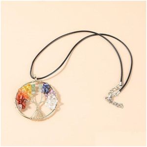 Collane con ciondolo 7 Chakra Collana albero della vita Colore oro Saggezza Perline di cristallo naturale Perline fatte a mano Gioielli in corda Regalo Goccia Consegna Dh8H3