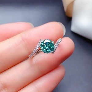 Cluster Rings Green Moissanite Ring 1CT VVS 6.5MM Lab Blue Diamond Fine Jewelry For Women Anniversary Party Gift Real S925 Sterling Silver