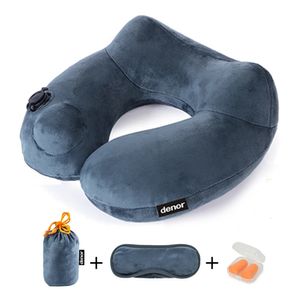 DENOR Press-inflatable neck U-shaped pillow soft and comfortable crystal velvet ergonomic cervical pillow portable travel pillow 240322