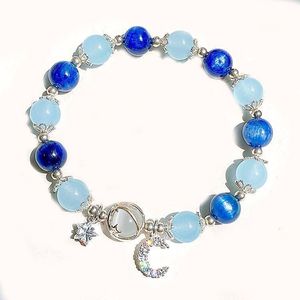 Designer Purple Color 8MM Opal Stone Beaded Bracelet For Women Girls Shiny Glass Bracelets Moon Star Pendant Bangles Wristband Jewelry gift