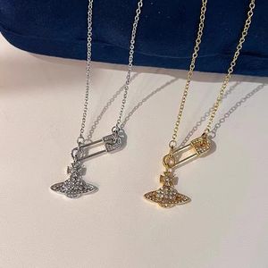 Подвесные ожерелья дизайнер Lin Zhou Pin Full Diamond Saturn Chain Collece Women Shining Full Diamond Pin