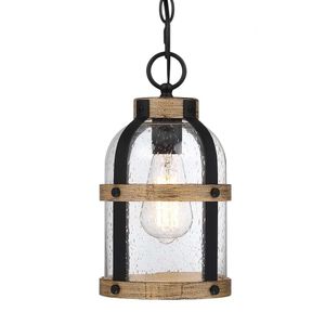 Dociueon Outdoor Wiselant Light Werck, Wodoodporna nowoczesna obudowa latarnia wiszącego lampion, w czerni i wykończenie ziarna drewna ze szklanką bąbelkową powietrza do przodu