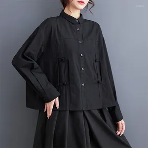Blusas femininas 2024 chegada manga longa preto branco primavera blusa casual camisas rua moda feminina outono
